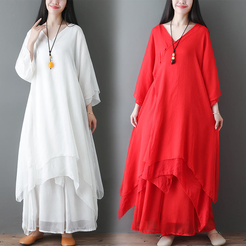 Vestido túnica midi con cuello en V y estampado de Buddha Stones, pantalones de pierna ancha, ropa para meditación, práctica zen y danza. - image 20