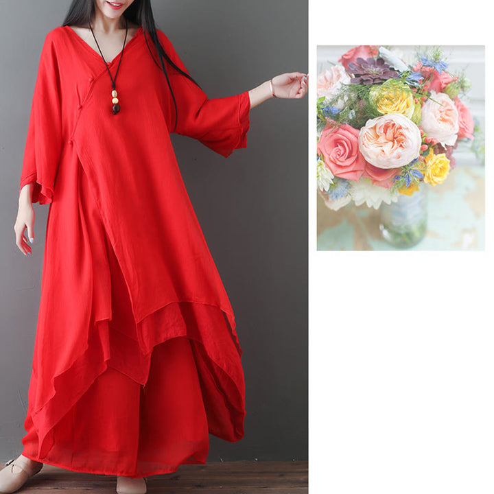 Vestido túnica midi con cuello en V y estampado de Buddha Stones, pantalones de pierna ancha, ropa para meditación, práctica zen y danza. - image 13