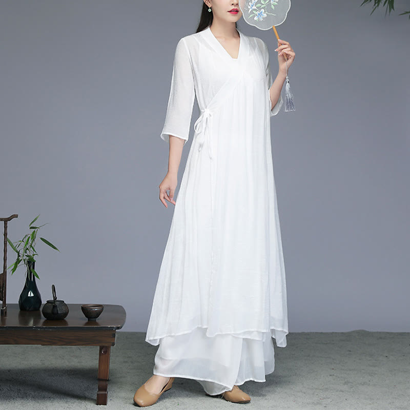 Vestido midi estilo Hanfu con Buddha Stones y pantalones de pierna ancha para meditación, práctica de yoga y danza. - Vestido midi (solo el vestido) - US8-10，UK/AU12-14，EU40-42 (2XL) - image 0