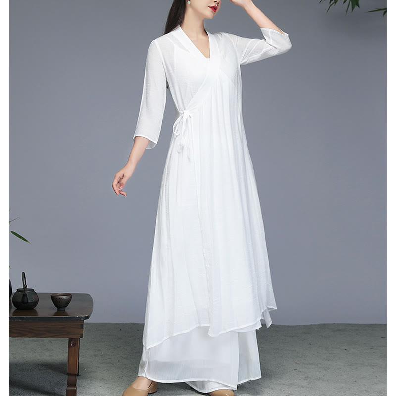 Vestido midi estilo Hanfu con Buddha Stones y pantalones de pierna ancha para meditación, práctica de yoga y danza. - image 9