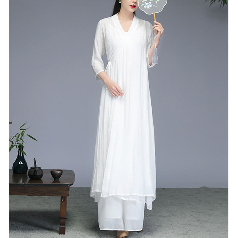 Vestido midi estilo Hanfu con Buddha Stones y pantalones de pierna ancha para meditación, práctica de yoga y danza. - image 2