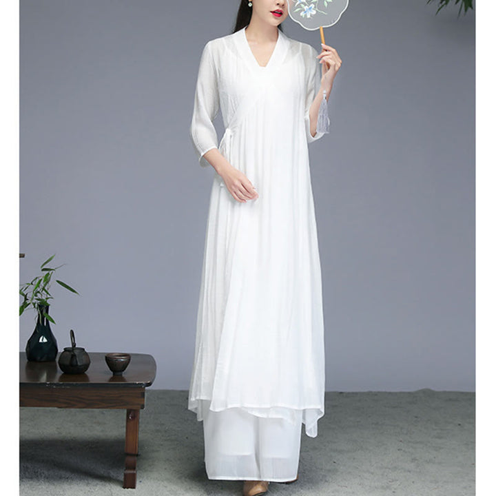 Vestido midi estilo Hanfu con Buddha Stones y pantalones de pierna ancha para meditación, práctica de yoga y danza. - image 2
