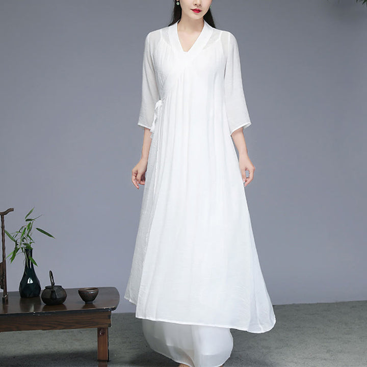 Vestido midi estilo Hanfu con Buddha Stones y pantalones de pierna ancha para meditación, práctica de yoga y danza. - image 1