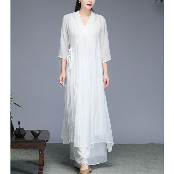 Vestido midi estilo Hanfu con Buddha Stones, pantalones de pierna ancha, ropa de meditación, práctica Zen, Yoga y baile - image 10