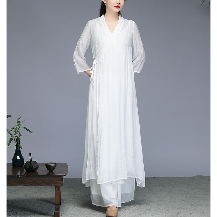Vestido midi estilo Hanfu con Buddha Stones y pantalones de pierna ancha para meditación, práctica de yoga y danza. - image 8