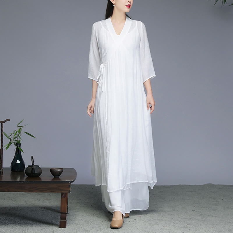 Vestido midi estilo Hanfu con Buddha Stones, pantalones de pierna ancha, ropa de meditación, práctica Zen, Yoga y baile - image 4
