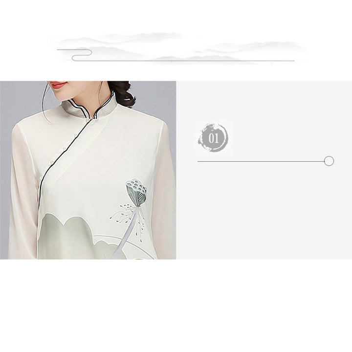 Vestido midi Cheongsam de gasa con vaina de flor de loto y Buddha Stones , ropa de práctica Zen para meditación