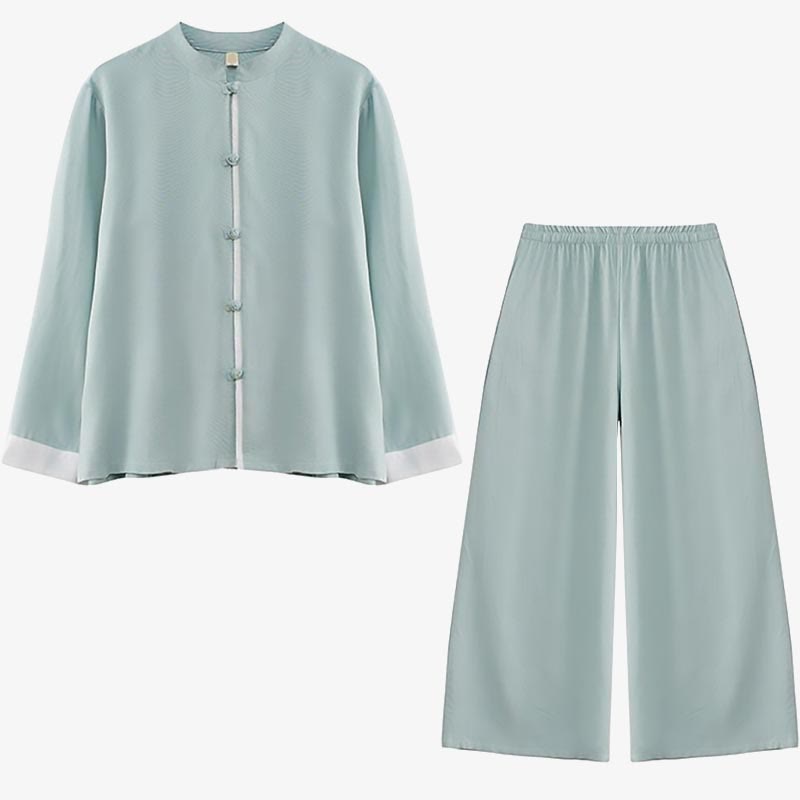 Conjunto de 2 piezas de traje Tang con Buddha Stones , camisa de manga larga, pantalones y meditación Zen Tai Chi, ropa de lino y algodón para mujer - image 21