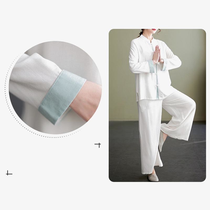 Conjunto de 2 piezas de traje Tang con Buddha Stones , camisa de manga larga, pantalones y meditación Zen Tai Chi, ropa de lino y algodón para mujer - image 7