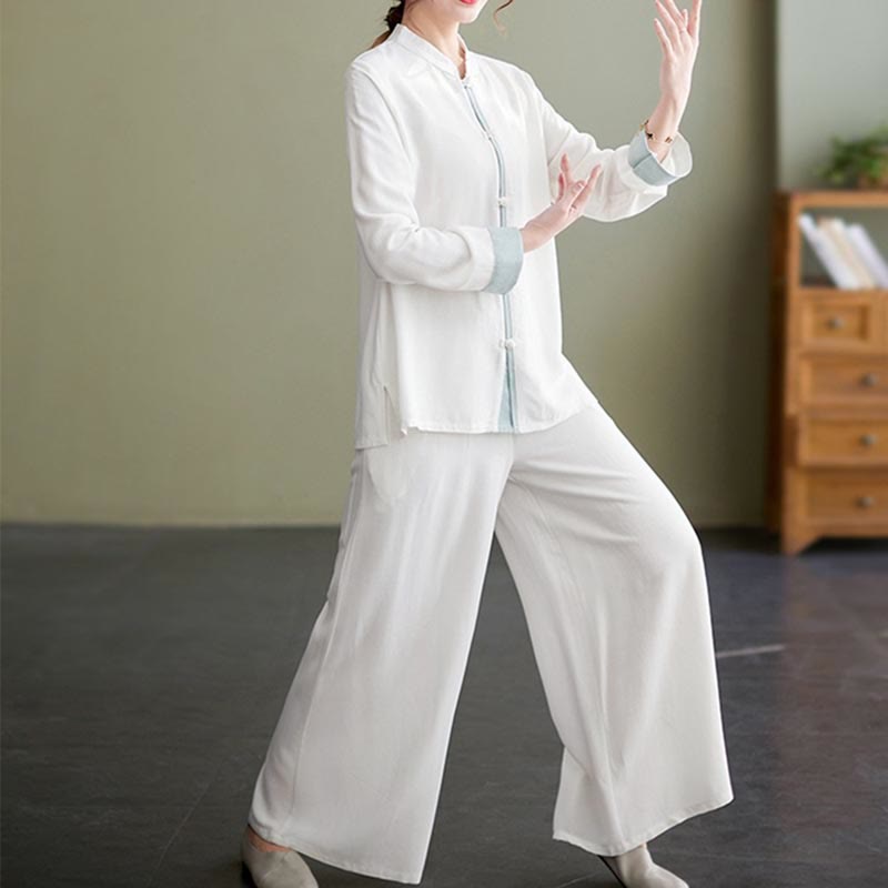 Conjunto de ropa de lino y algodón para mujer, camisa de manga larga, Top, pantalones, meditación Zen, Tai Chi, 2 uds. , Buddha Stones