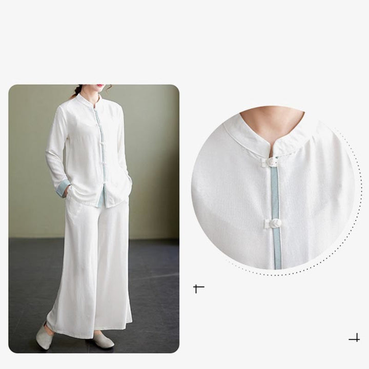 Conjunto de 2 piezas de traje Tang con Buddha Stones , camisa de manga larga, pantalones y meditación Zen Tai Chi, ropa de lino y algodón para mujer - image 6