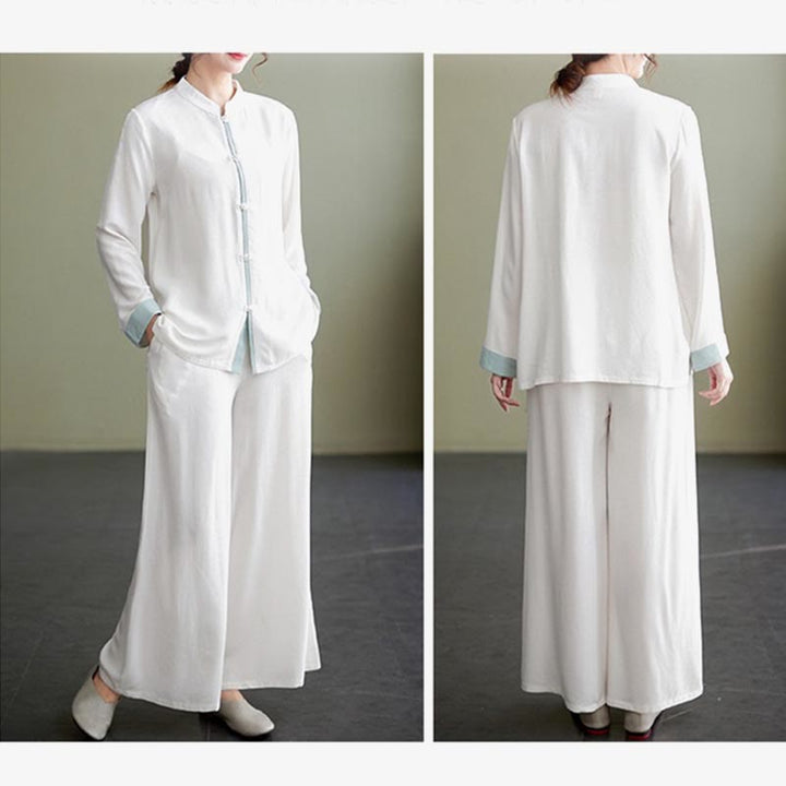 Conjunto de ropa de lino y algodón para mujer, camisa de manga larga, Top, pantalones, meditación Zen, Tai Chi, 2 uds. , Buddha Stones