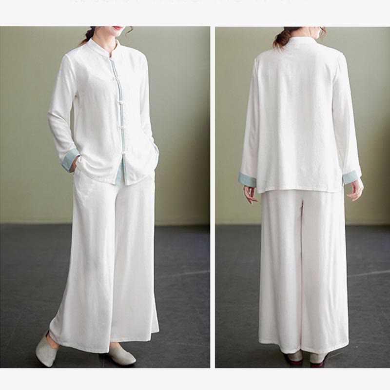 Conjunto de 2 piezas de traje Tang con Buddha Stones , camisa de manga larga, pantalones y meditación Zen Tai Chi, ropa de lino y algodón para mujer - image 5