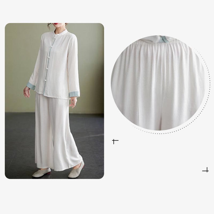 Conjunto de ropa de lino y algodón para mujer, camisa de manga larga, Top, pantalones, meditación Zen, Tai Chi, 2 uds. , Buddha Stones