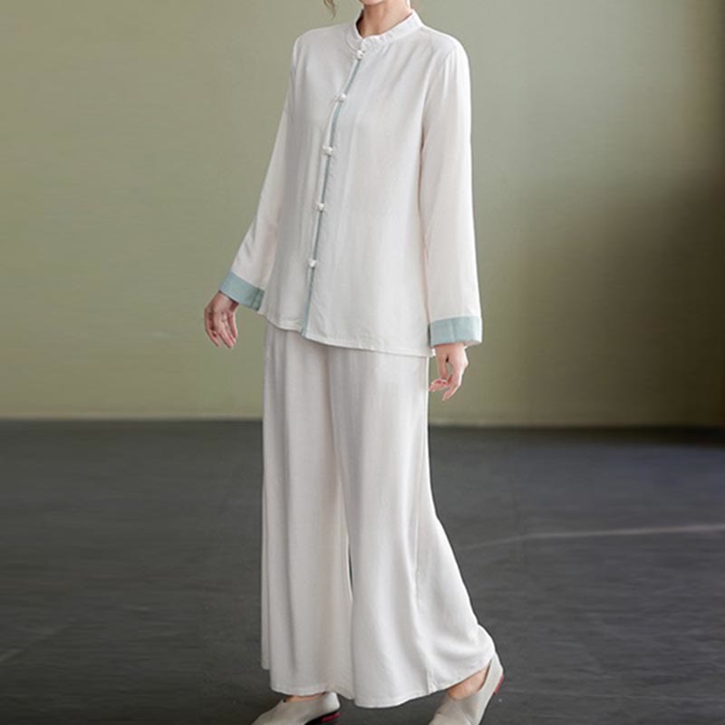 Conjunto de ropa de lino y algodón para mujer, camisa de manga larga, Top, pantalones, meditación Zen, Tai Chi, 2 uds. , Buddha Stones - image 4