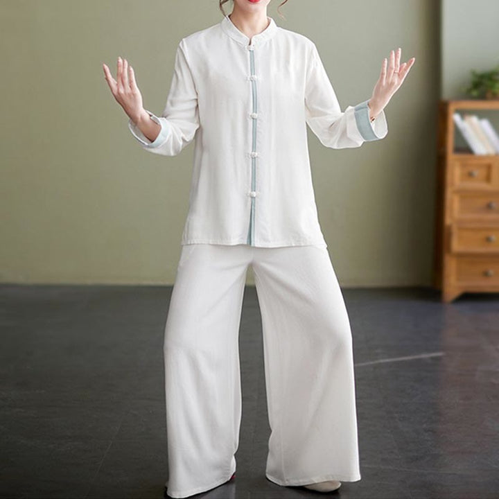 Conjunto de ropa de lino y algodón para mujer, camisa de manga larga, Top, pantalones, meditación Zen, Tai Chi, 2 uds. , Buddha Stones