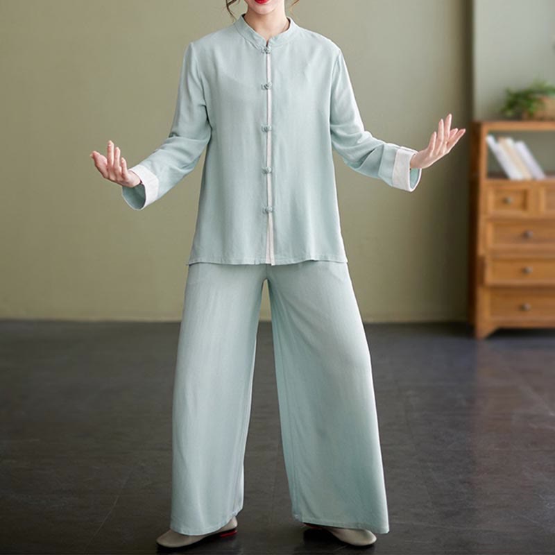 Conjunto de ropa de lino y algodón para mujer, camisa de manga larga, Top, pantalones, meditación Zen, Tai Chi, 2 uds. , Buddha Stones