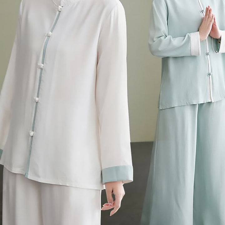 Conjunto de ropa de lino y algodón para mujer, camisa de manga larga, Top, pantalones, meditación Zen, Tai Chi, 2 uds. , Buddha Stones