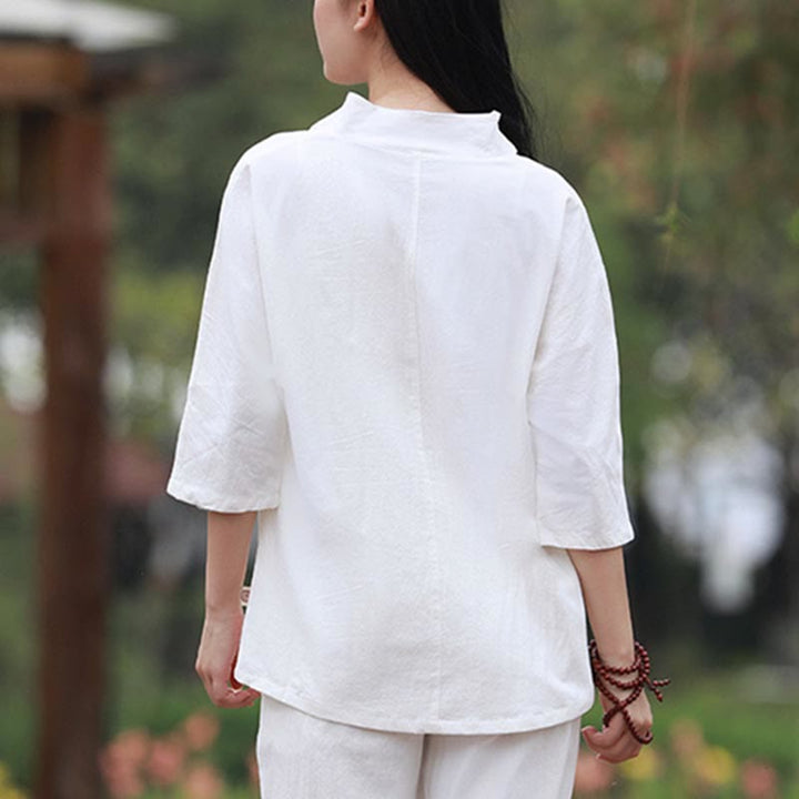 Buddha Stones 2 uds camisa Top pantalones meditación Zen Tai Chi ropa de lino de algodón conjunto de mujer - image 3