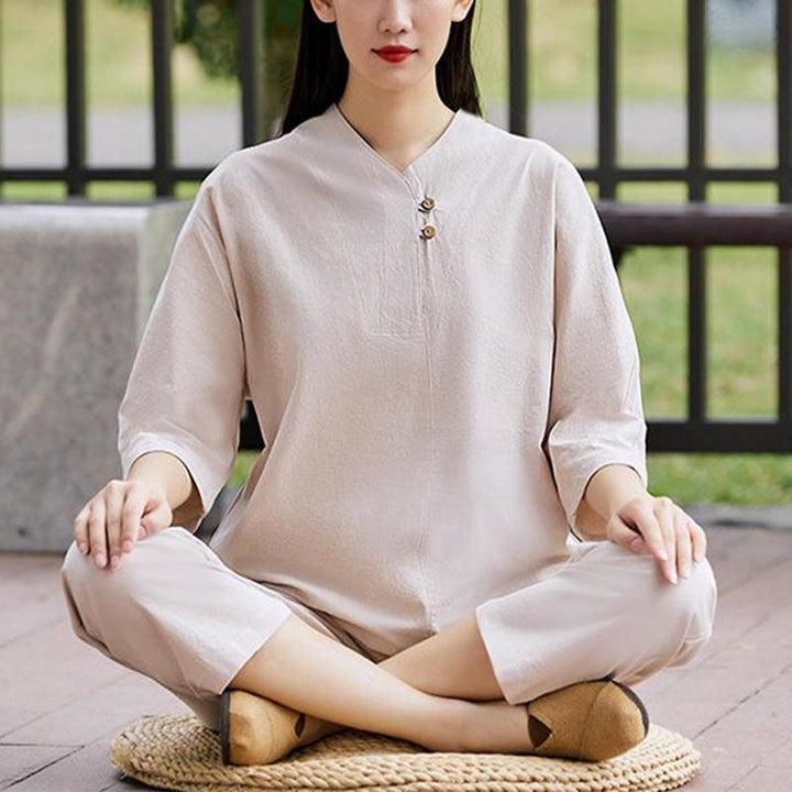 Buddha Stones 2 uds camisa Top pantalones meditación Zen Tai Chi ropa de lino de algodón conjunto de mujer - image 7