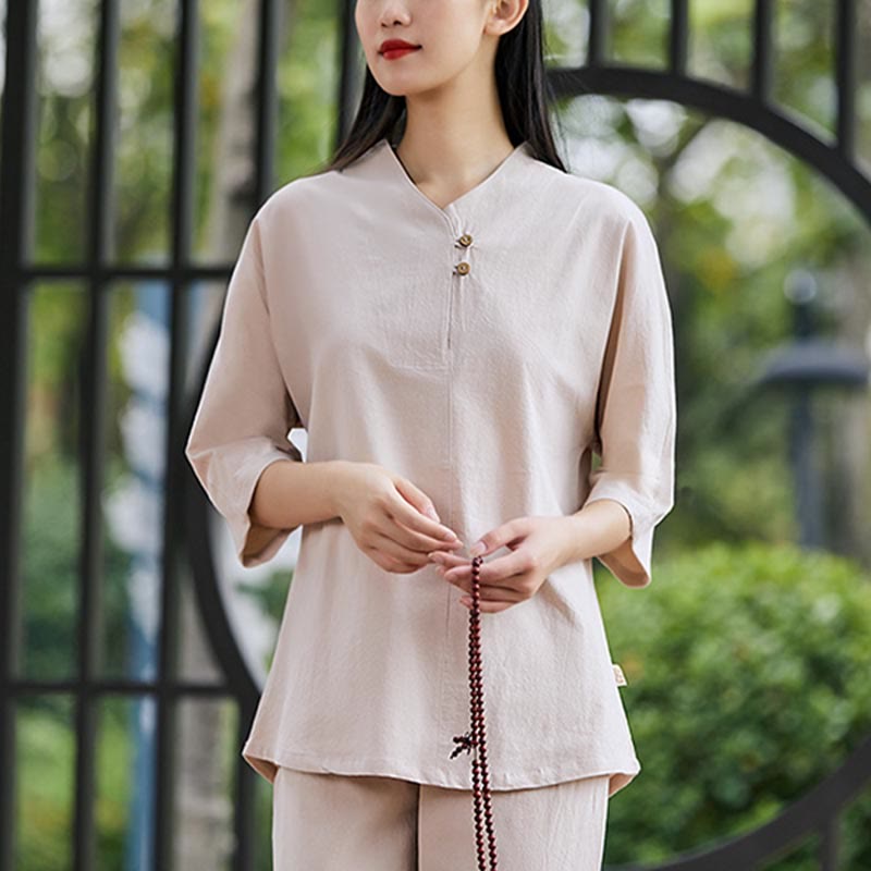 Buddha Stones 2 uds camisa Top pantalones meditación Zen Tai Chi ropa de lino de algodón conjunto de mujer - image 8