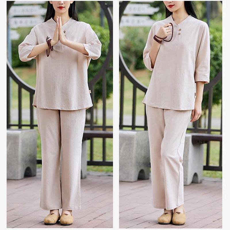 Buddha Stones 2 uds camisa Top pantalones meditación Zen Tai Chi ropa de lino de algodón conjunto de mujer - image 10