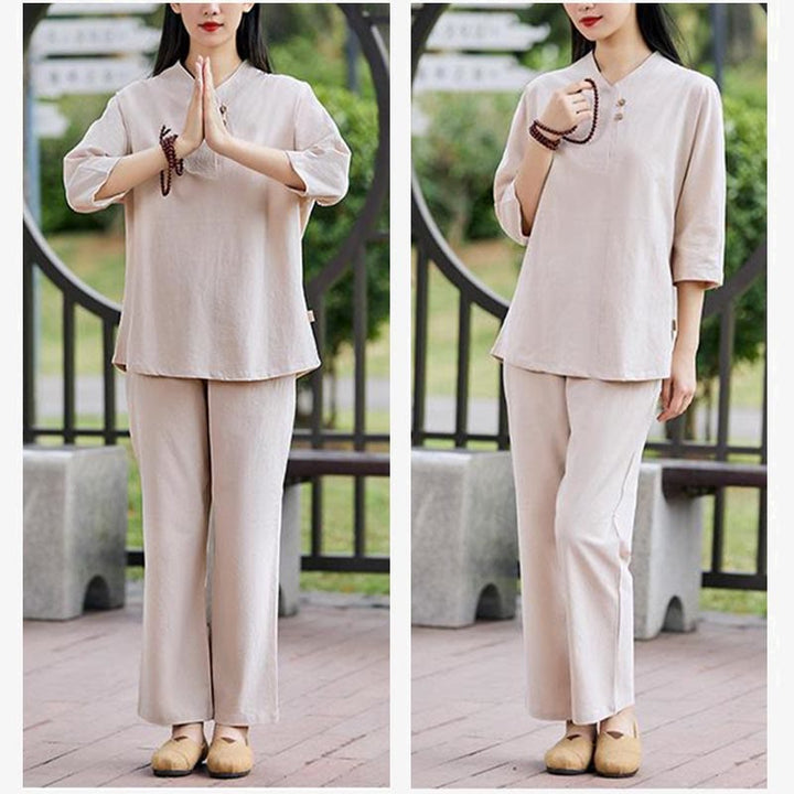 Buddha Stones 2 uds camisa Top pantalones meditación Zen Tai Chi ropa de lino de algodón conjunto de mujer - image 10