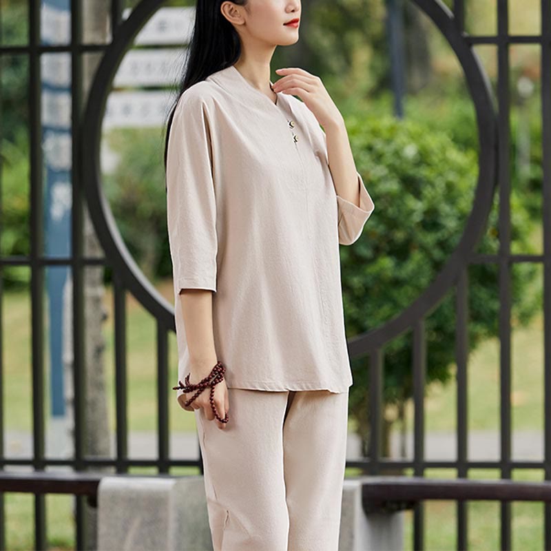 Buddha Stones 2 uds camisa Top pantalones meditación Zen Tai Chi ropa de lino de algodón conjunto de mujer - image 9