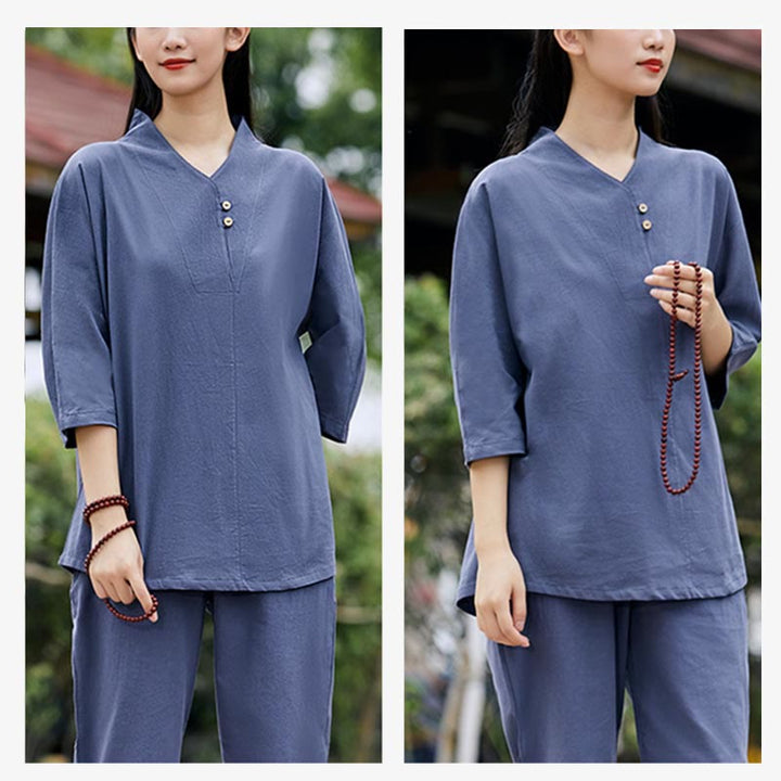 Buddha Stones 2 uds camisa Top pantalones meditación Zen Tai Chi ropa de lino de algodón conjunto de mujer - image 16