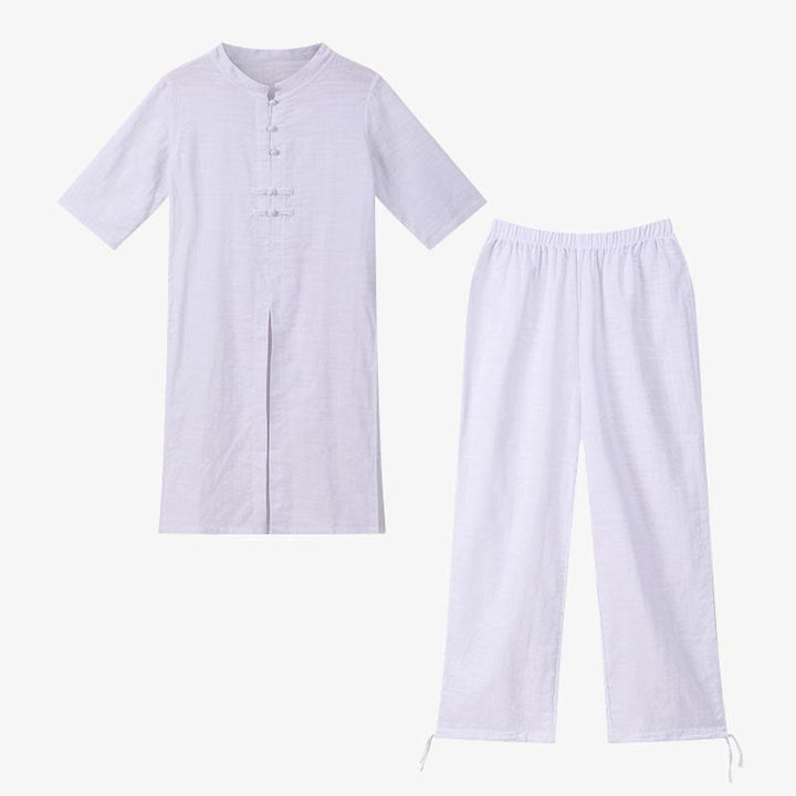 Buddha Stones 2 uds camisa de media manga Top pantalones meditación Zen Tai Chi ropa de lino conjunto de mujer