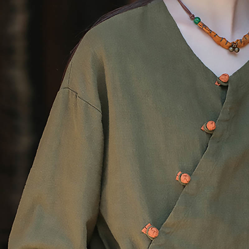 Blusa suelta de lino de ramio de Color sólido con Buddha Stones, camisa de manga larga, Top Hanfu chino - image 15