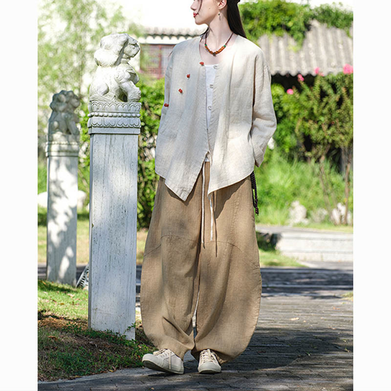 Blusa suelta de lino de ramio de Color sólido con Buddha Stones, camisa de manga larga, Top Hanfu chino - image 7