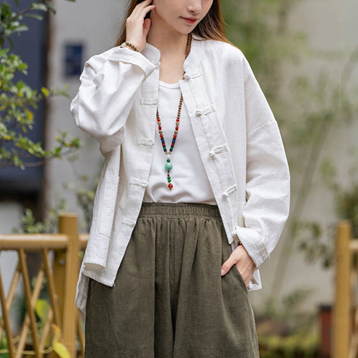 Camisa con diseño de botones de rana y Buddha Stones , ropa superior para meditación de Tai Chi, chaqueta de lino de ramio - image 2