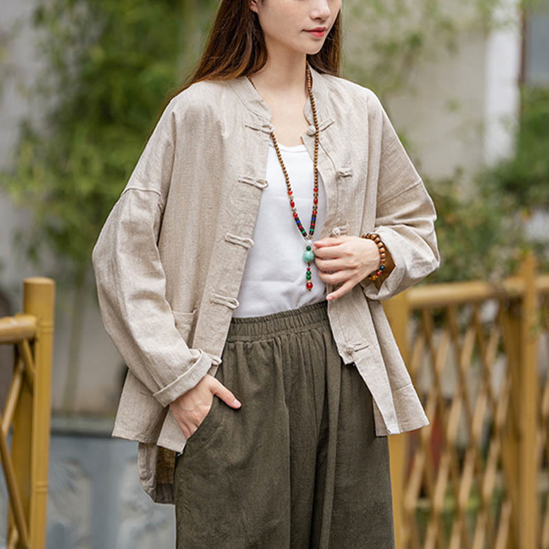 Camisa con diseño de botones de rana y Buddha Stones , ropa superior para meditación de Tai Chi, chaqueta de lino de ramio - image 16