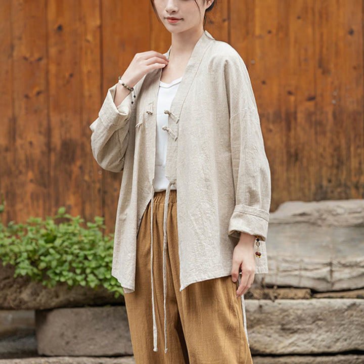 Chaqueta de lino de ramio con diseño Hanfu con botones de rana y Buddha Stones - image 15