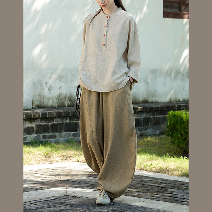 Blusa de manga larga con botones sueltos de color sólido con Buddha Stones - image 19