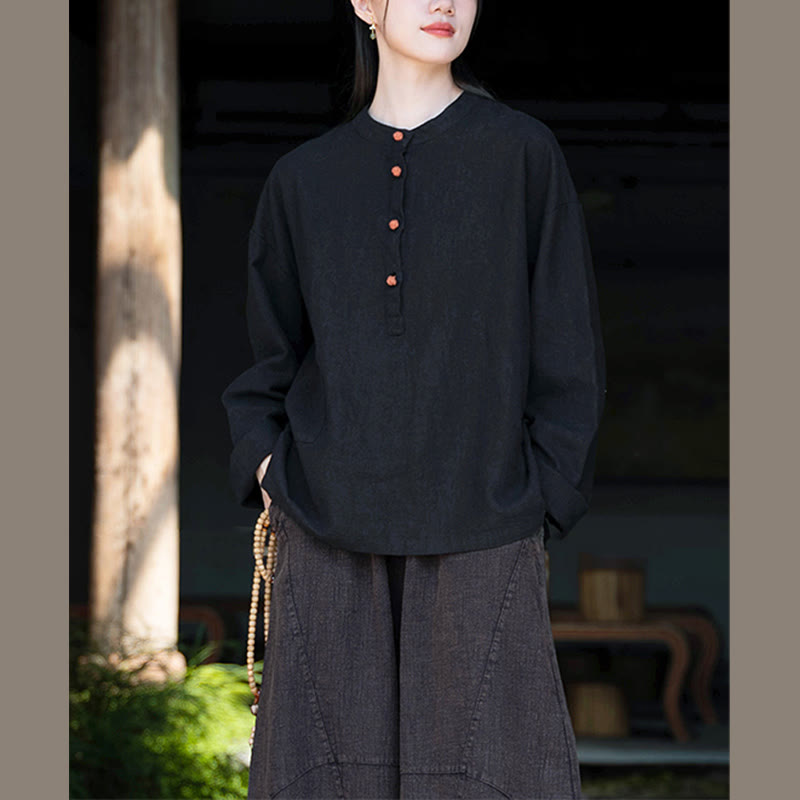 Blusa de manga larga con botones sueltos de color sólido con Buddha Stones - image 31