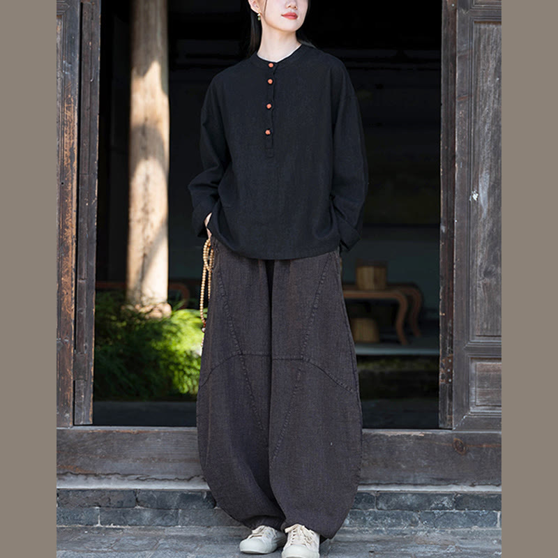 Blusa de manga larga con botones sueltos de color sólido con Buddha Stones - image 37