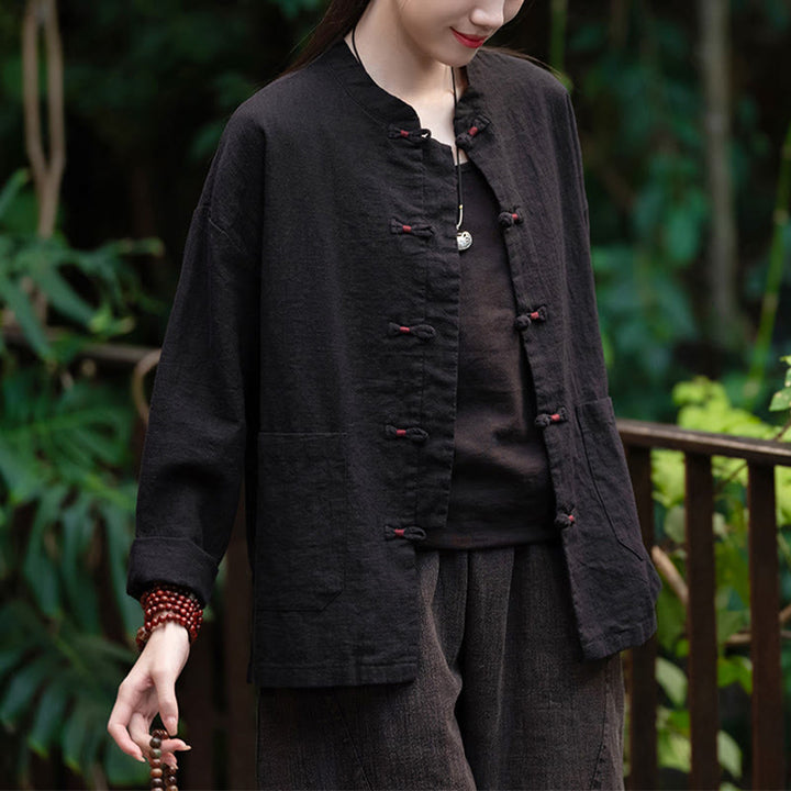 Camisa con botones de rana y Buddha Stones, Top de meditación Zen, chaqueta de lino y algodón - image 10