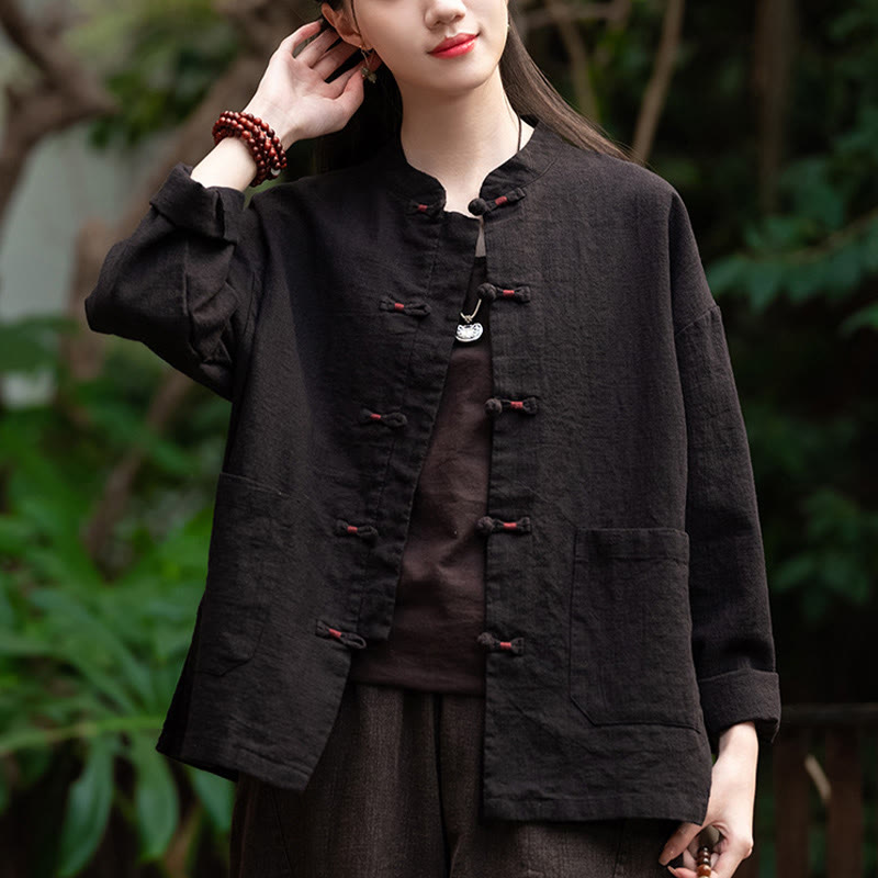 Camisa con botones de rana y Buddha Stones, Top de meditación Zen, chaqueta de lino y algodón - image 17