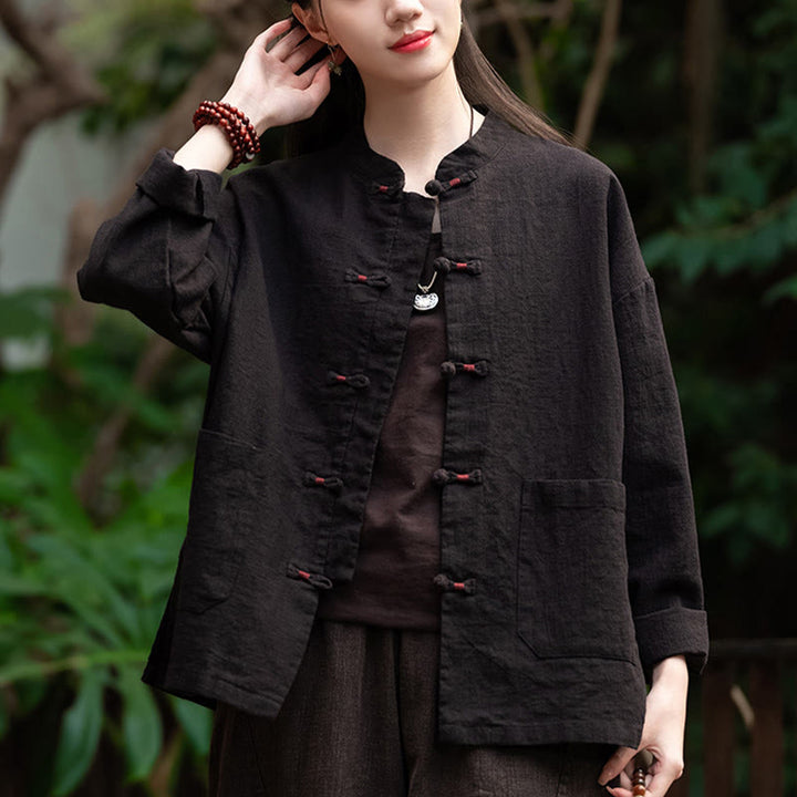 Camisa con botones de rana y Buddha Stones, Top de meditación Zen, chaqueta de lino y algodón - image 17