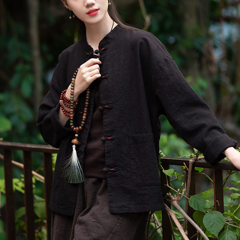 Camisa con botones de rana y Buddha Stones, Top de meditación Zen, chaqueta de lino y algodón - image 11