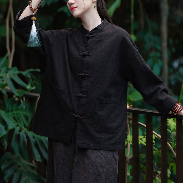 Camisa con botones de rana y Buddha Stones, Top de meditación Zen, chaqueta de lino y algodón - image 15