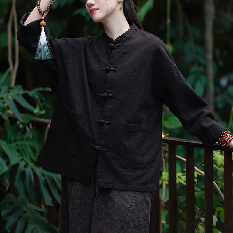 Camisa con botones de rana y Buddha Stones, Top de meditación Zen, chaqueta de lino y algodón - image 15