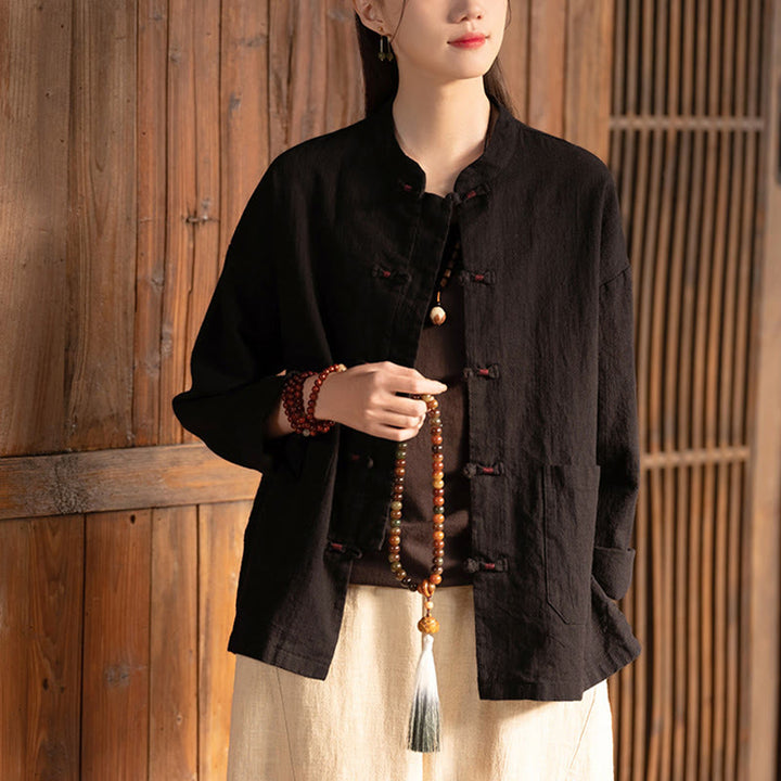 Camisa con botones de rana y Buddha Stones, Top de meditación Zen, chaqueta de lino y algodón - image 9