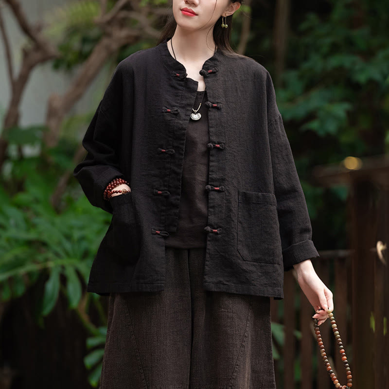 Camisa con botones de rana y Buddha Stones, Top de meditación Zen, chaqueta de lino y algodón - image 13