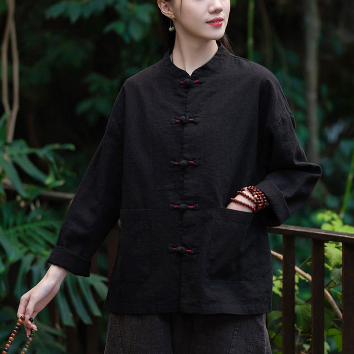 Camisa con botones de rana y Buddha Stones, Top de meditación Zen, chaqueta de lino y algodón - image 12