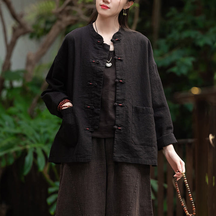 Camisa con botones de rana y Buddha Stones, Top de meditación Zen, chaqueta de lino y algodón - image 13