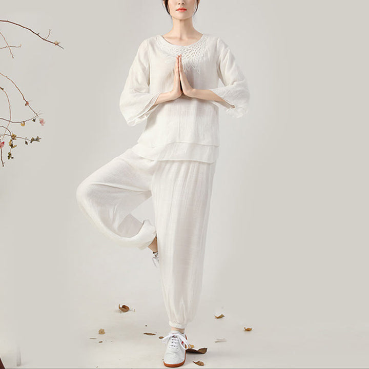 Conjunto de ropa de uniforme de Tai Chi para mujer, 2 uds., manga larga, botón de rana, meditación, oración, práctica Zen, Buddha Stones