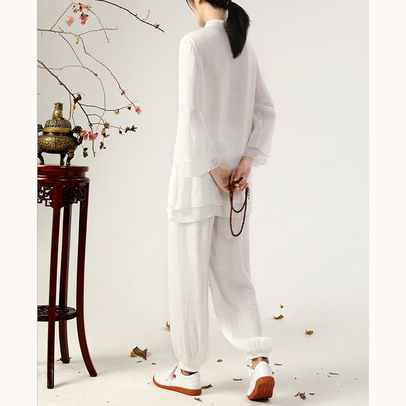 Conjunto de ropa de uniforme de Tai Chi para mujer, 2 uds., manga larga, botón de rana, meditación, oración, práctica Zen, Buddha Stones